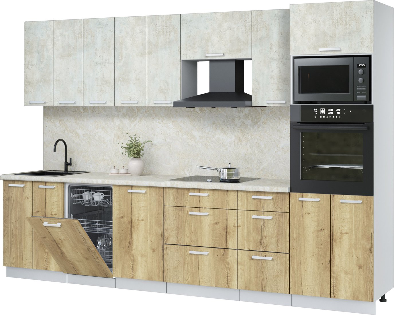 

Готовая кухня Интерлиния Мила Лайт 3.1-ПМ3 (бетон лайт/дуб золотой/опал светлый)