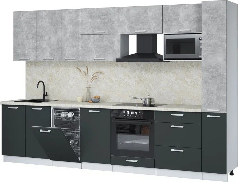 

Готовая кухня Интерлиния Мила Лайт 3.2-ПМ4 (бетон/антрацит/опал светлый)