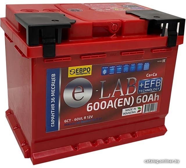 Автомобильный аккумулятор E-Lab 6СТ-60R + EFB (60 А·ч)