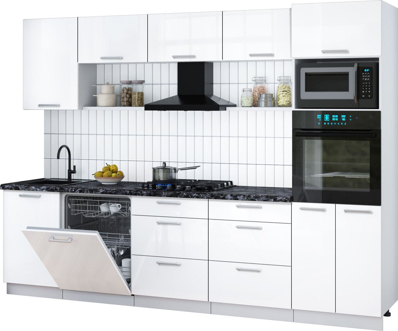 

Готовая кухня Интерлиния Мила Gloss 2.9-ПМ1 (белый глянец/белый глянец/кастилло темный)