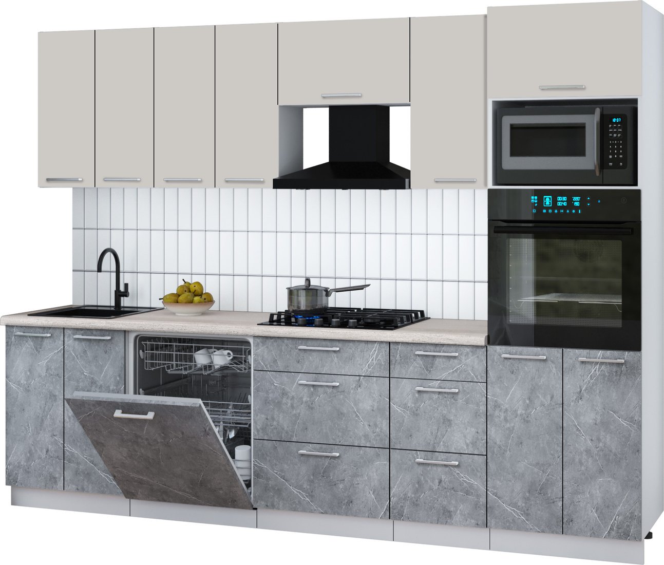 

Готовая кухня Интерлиния Мила Gloss 2.8-ПМ1 (керамика/кашемир/травертин серый)