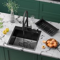 Кухонная мойка Roxen Simple 560220-60B-GR графит/текстурная PVD покрытие (с коландером и дозатором)