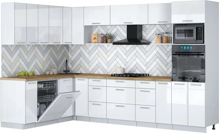 

Готовая кухня Интерлиния Мила Gloss 1.896х3.18 (белый глянец/белый глянец/дуб бунратти)