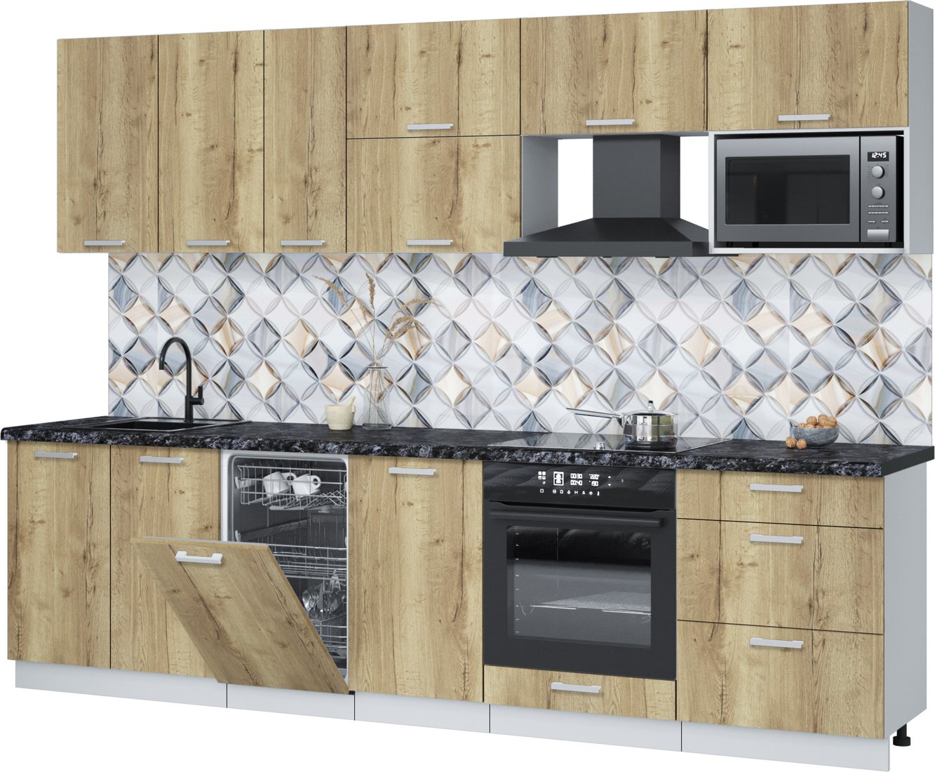 

Готовая кухня Интерлиния Мила Лайт 2.9-ПМ4 (дуб золотой/дуб золотой/кастилло темный)