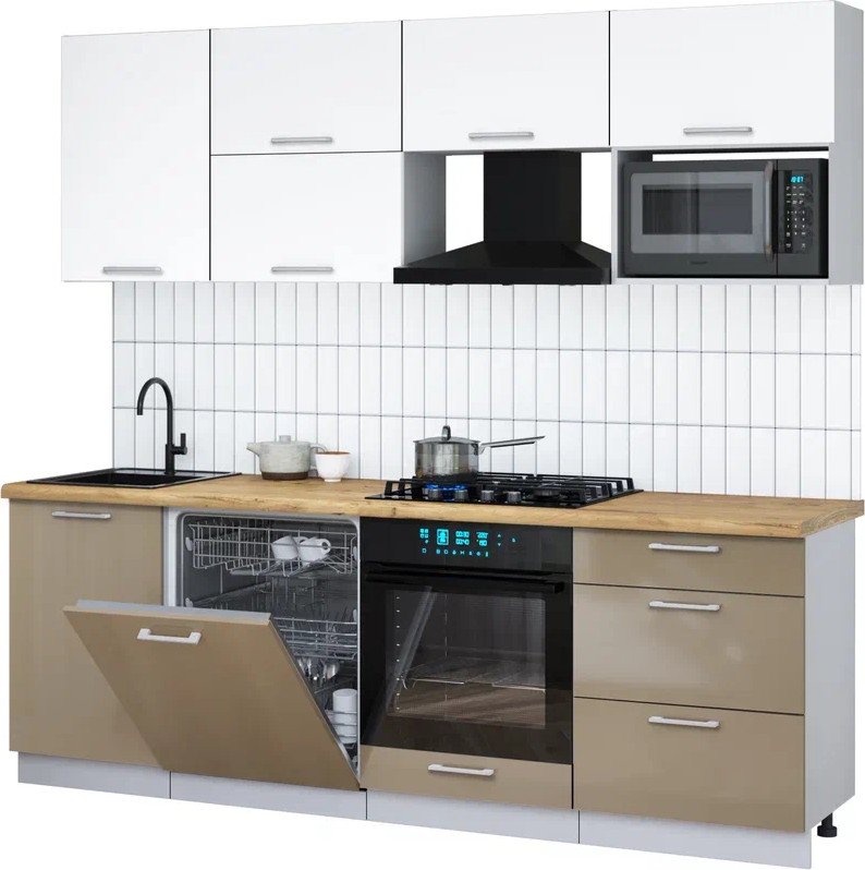 

Готовая кухня Интерлиния Мила Gloss 2.3-ПМ2 (капучино глянец/белый/дуб бунратти)