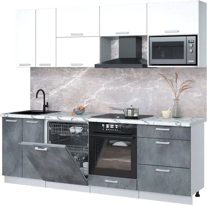 

Готовая кухня Интерлиния Мила Лайт 2.4-ПМ2 (белый платинум/бетон портленд/белый гранит)