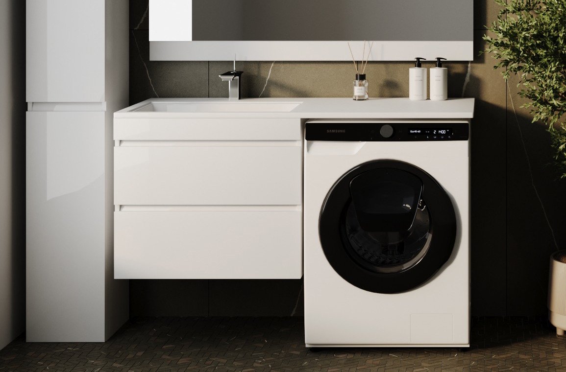 Symbolite Тумба с умывальником Даллас 130 Люкс Plus + Estetus Даллас 130x48.2 (подвесная, левый, эмаль белый)