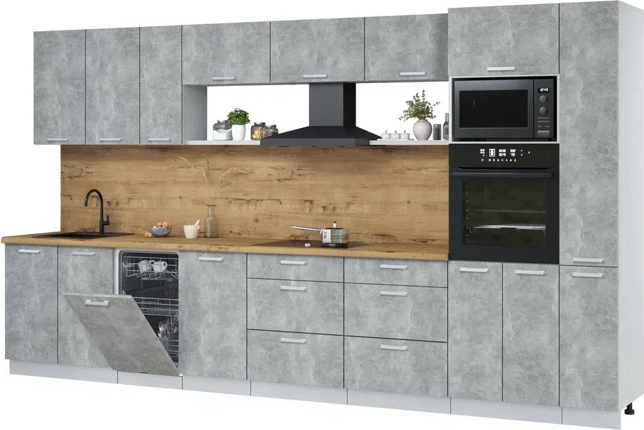 

Готовая кухня Интерлиния Мила Лайт 3.8-ПМ3 (бетон/бетон/дуб бунратти)