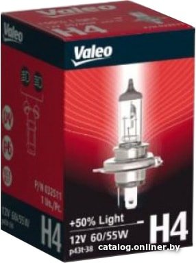 Галогенная лампа Valeo Н4 +50% Light 1шт