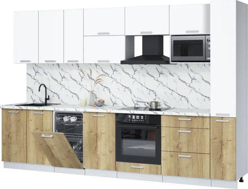 

Готовая кухня Интерлиния Мила Лайт 3.2-ПМ4 (белый платинум/дуб золотой/белый гранит)