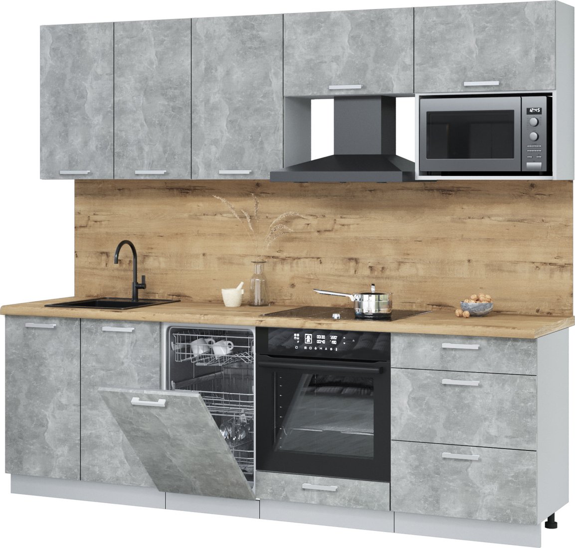 

Готовая кухня Интерлиния Мила Лайт 2.45-ПМ4 (бетон/бетон/дуб бунратти)