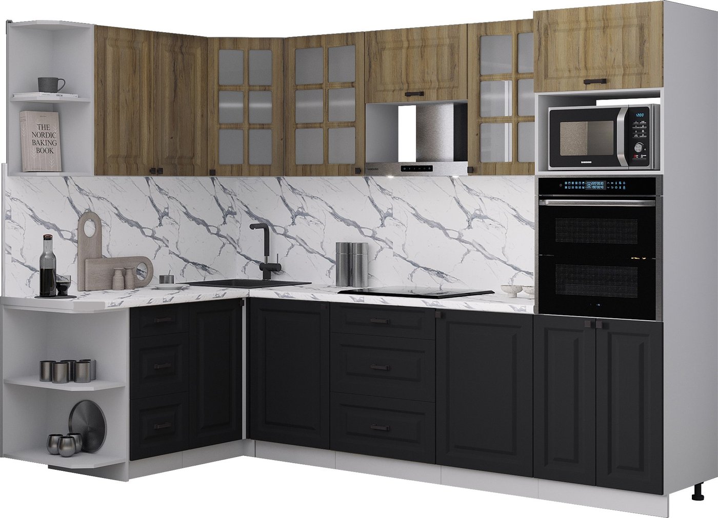 

Готовая кухня Интерлиния Мила Деко 1.68x2.8 LV (черный/дуб вотан/белый гранит)