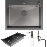 Кухонная мойка Roxen Simple 560220-60B-V графит/текстурная PVD покрытие (с коландером и дозатором)