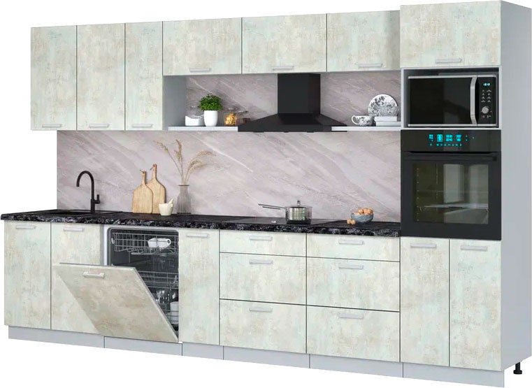 

Готовая кухня Интерлиния Мила Лайт 3.5-ПМ1-2 (бетон лайт/бетон лайт/кастилло темный)