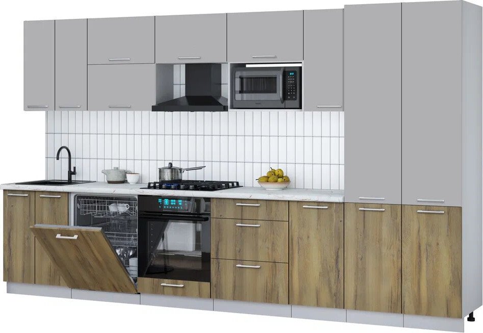 

Готовая кухня Интерлиния Мила Gloss 3.6-ПМ2 (дуб вотан/грей/серый каспий)