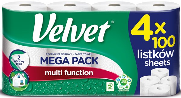 

Бумажные полотенца Velvet Mega Pack 2 слоя (4 рулона)