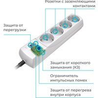 Сетевой фильтр Pilot Mini (7 м, 4 розетки, белый)
