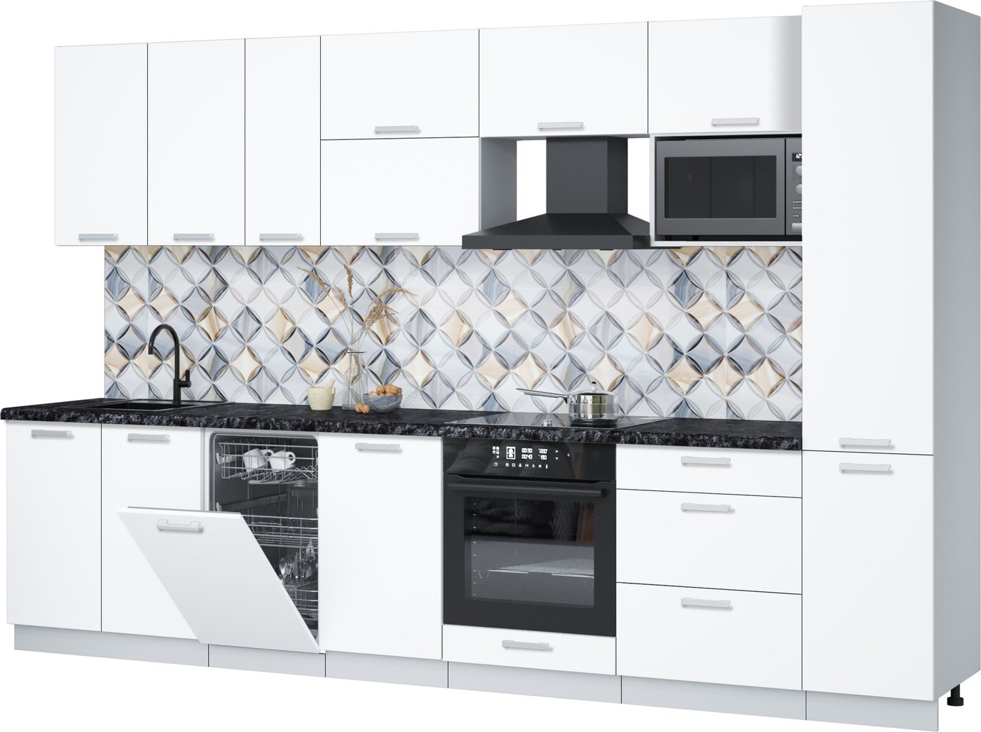 

Готовая кухня Интерлиния Мила Лайт 3.3-ПМ4 (белый платинум/белый платинум/кастилло темный)