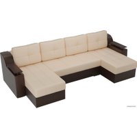 П-образный диван Лига диванов Сенатор 28916 (экокожа, бежевый/коричневый)