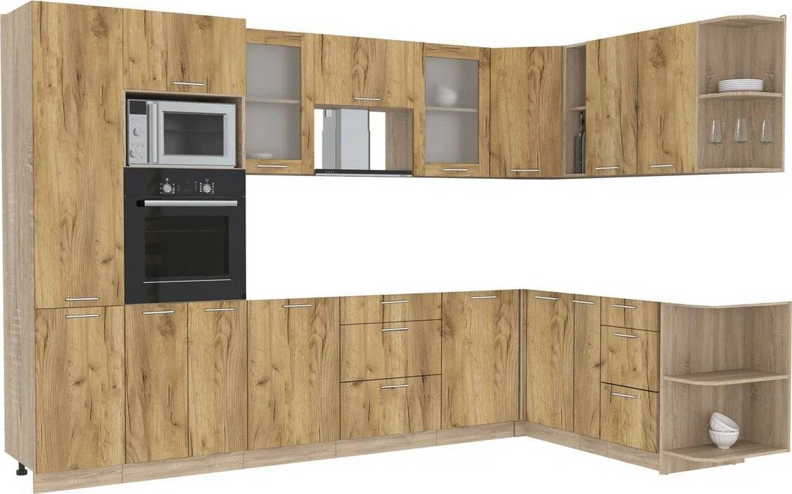 

Готовая кухня Интерлиния Мила 1.88x3.2 правая без столешницы (дуб золотой/дуб золотой)