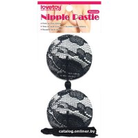 Украшение на грудь Lovetoy Reusable Black Lace Round Tassel Nipple Pasties LV763012