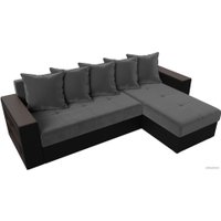 Угловой диван Лига диванов Дубай лайт правый 114160 (велюр серый/экокожа черный)