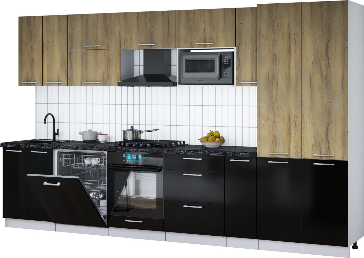 

Готовая кухня Интерлиния Мила Gloss 3.5-ПМ2 (черный глянец/дуб вотан/кастилло темный)