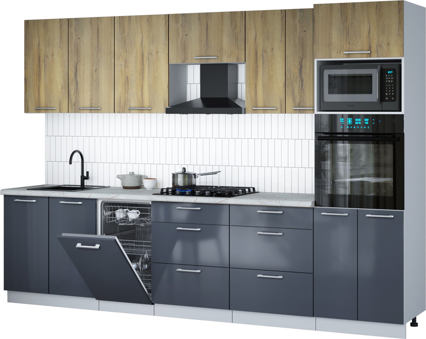 

Готовая кухня Интерлиния Мила Gloss 3.05-ПМ3 (асфальт глянец/дуб вотан/серый каспий)