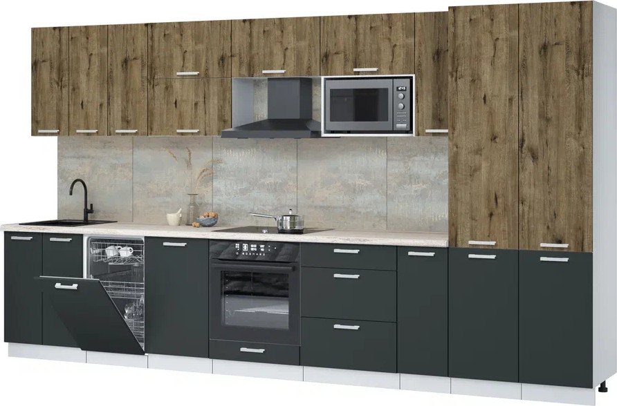 

Готовая кухня Интерлиния Мила Лайт 3.8-ПМ4 (дуб веллингтон/антрацит/травертин серый)