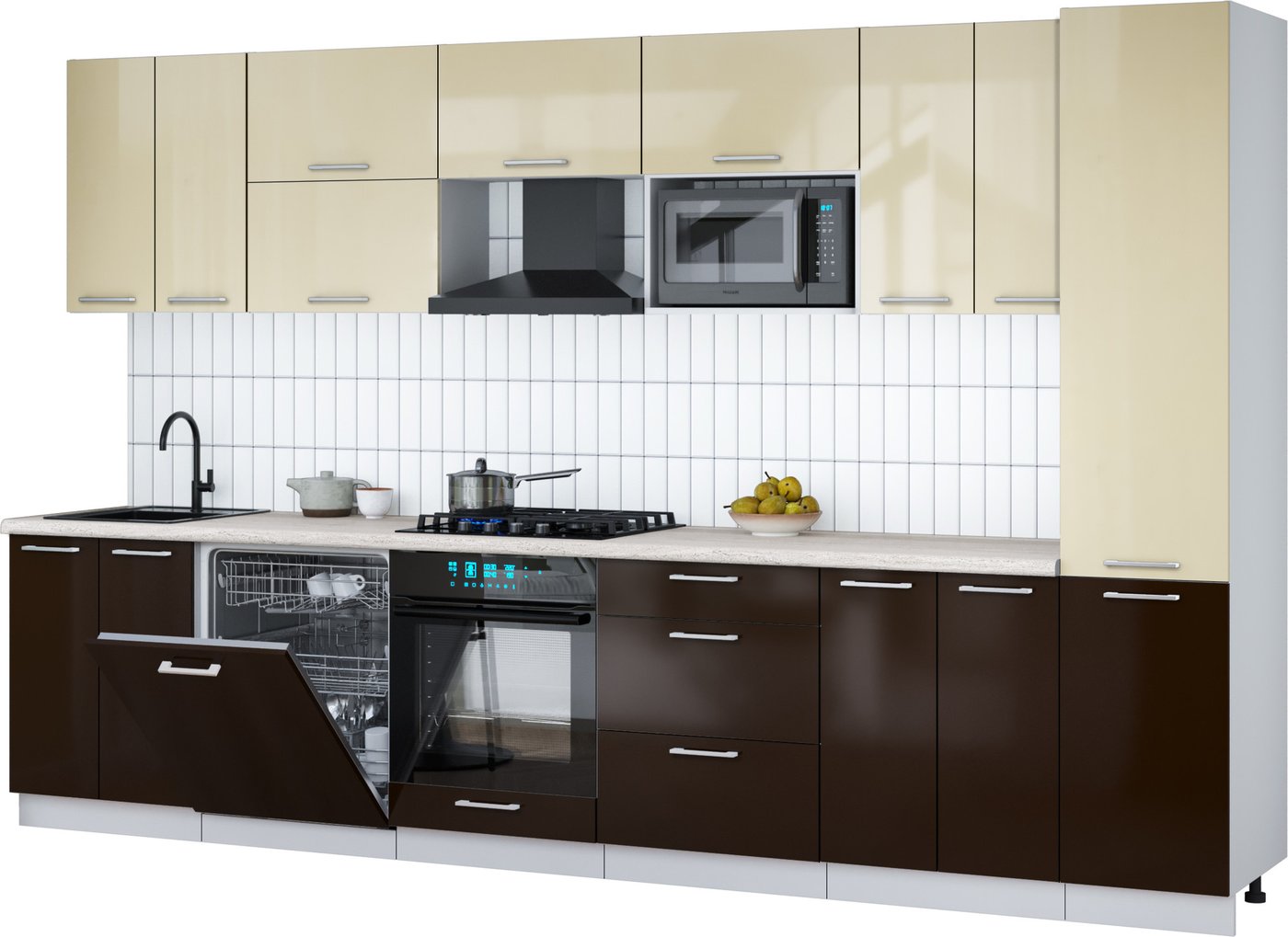 

Готовая кухня Интерлиния Мила Gloss 3.4-ПМ2 (шоколад глянец/ваниль глянец/травертин серый)