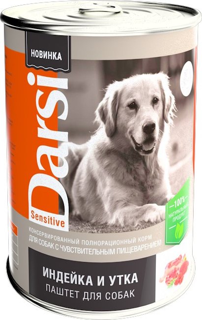 

Консервированный корм для собак Darsi Adult Sensitive паштет с индейкой и уткой 410 г