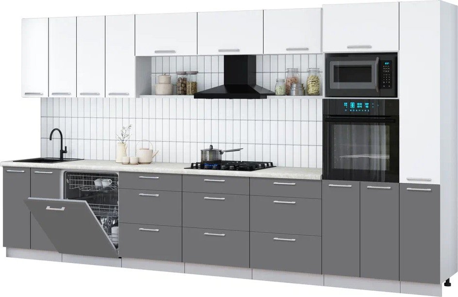 

Готовая кухня Интерлиния Мила Gloss 3.9-ПМ1 (серый/белый/опал светлый)