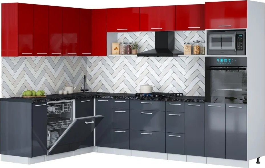 

Готовая кухня Интерлиния Мила Gloss 1.896х2.98-2 (асфальт глянец/красный глянец/кастилло темный)