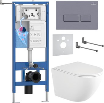 Унитаз подвесной Roxen Antares Tornado Long в комплекте с инсталляцией StounFix Dual Fresh 6 в 1 868417 (кнопка: серый бетон матовая)