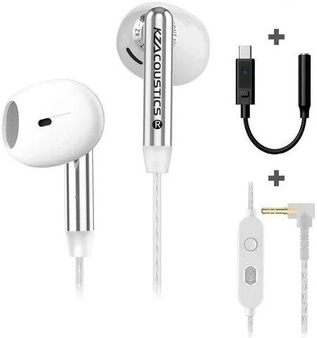 Наушники KZ Acoustics Duet 3.5 мм (с микрофоном и адаптером 3.5 мм - USB Type-C, белый)