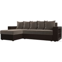 Угловой диван Лига диванов Дубай лайт левый (велюр коричневый/экокожа коричневый)