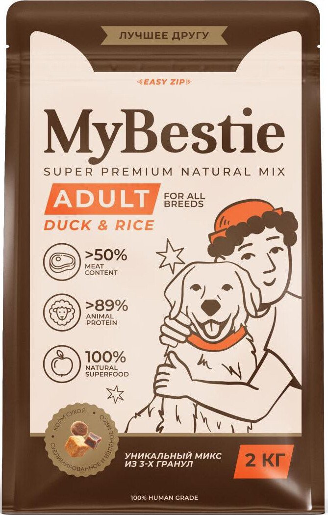 

Сухой корм для собак MyBestie Adult Duck and Rice утка с рисом 0.8 кг
