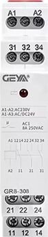 

Реле промежуточное GEYA Реле промежуточное модульное GR8-308-230, 3CO, 8A(250VAC/24VDC), 230VAC/24VAC/DC, LED, 1M