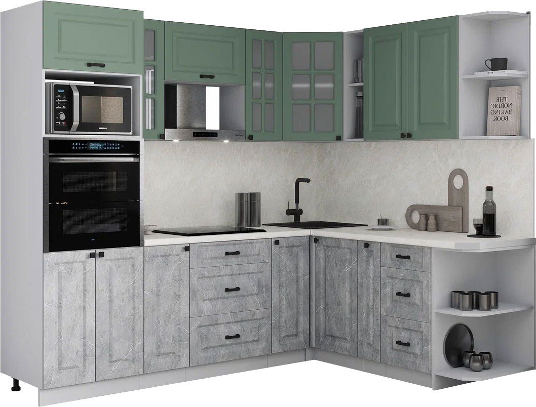 

Готовая кухня Интерлиния Мила Деко 1.88x2.4 PR (керамика/мята/опал светлый)