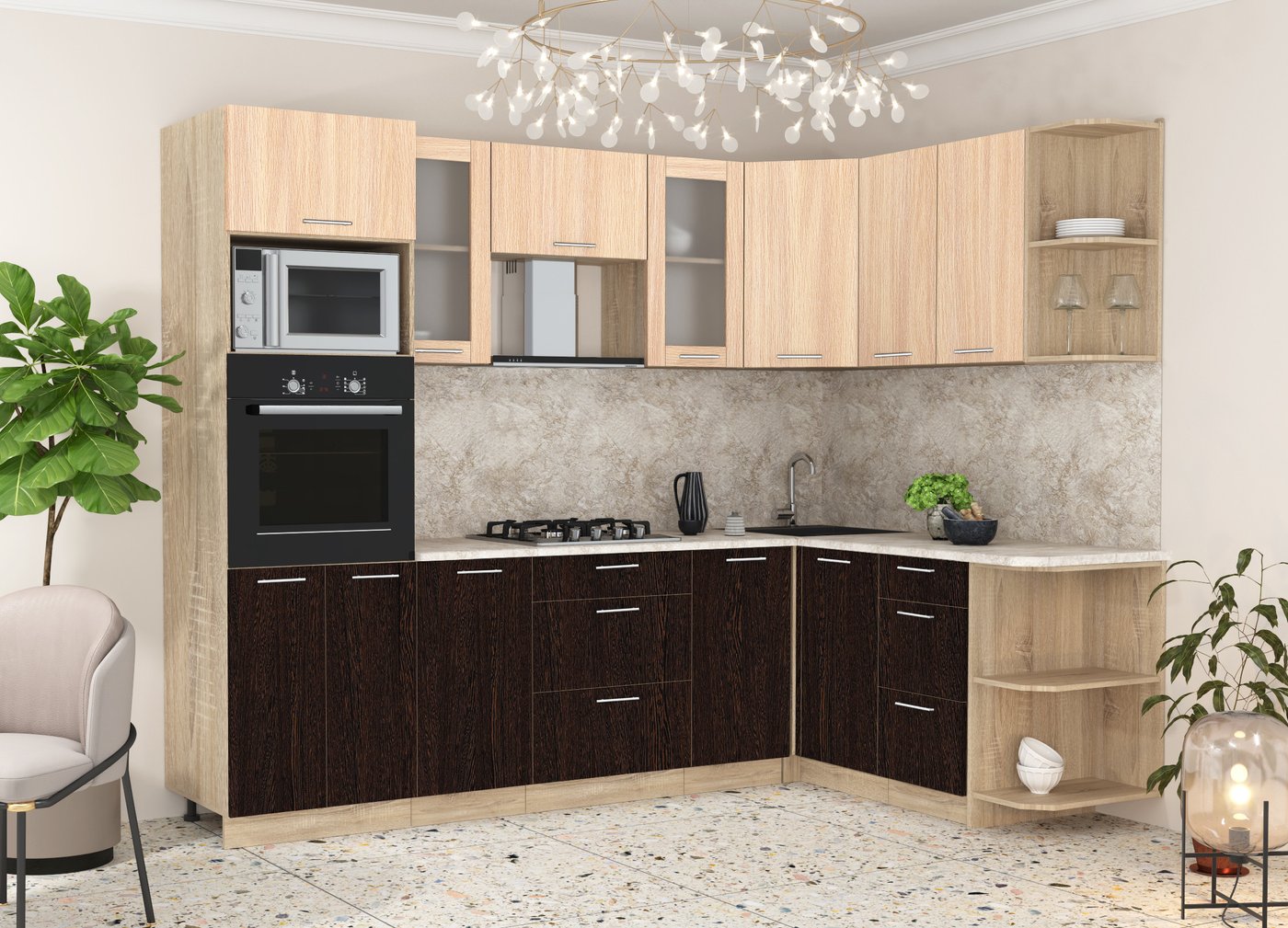 

Готовая кухня Интерлиния Мила 1.68x2.6 правая (дуб молочный/дуб венге/малага)