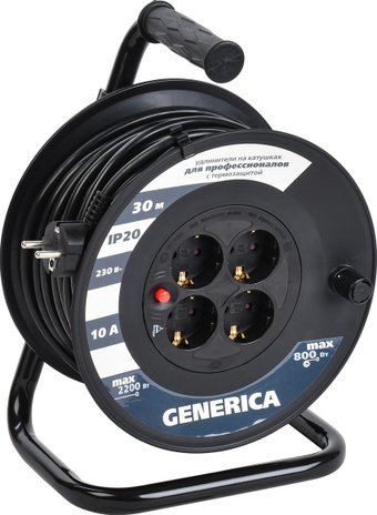 Удлинитель на катушке Generica УК30 WKP10-10-04-30-G (30 м, черный)