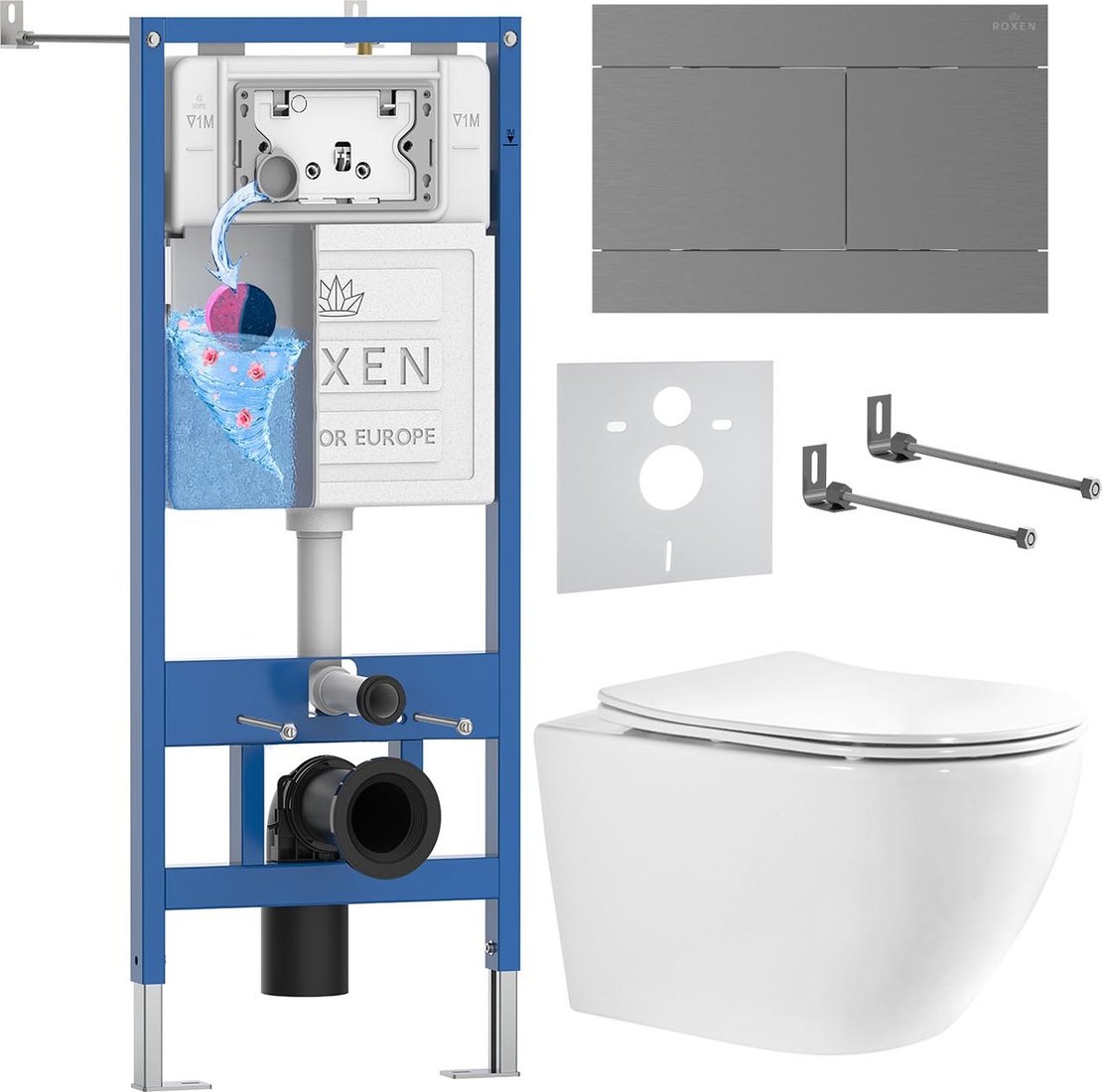 

Унитаз подвесной Roxen Antares Tornado Long в комплекте с инсталляцией StounFix Dual Fresh 6 в 1 868461 (кнопка: оружейная сталь матовая)