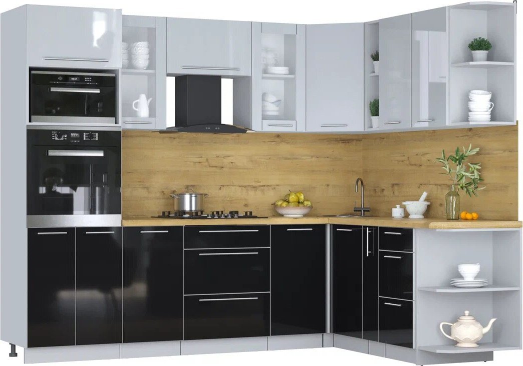 

Готовая кухня Интерлиния Мила Пластик 1.88x2.6 PR (туманный глянец/черный глянец/дуб бунратти)