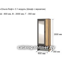 Шкаф распашной Ивару Ольга-Лофт 3.1 с зеркалом (дуб крафт золотой/темно-серый)