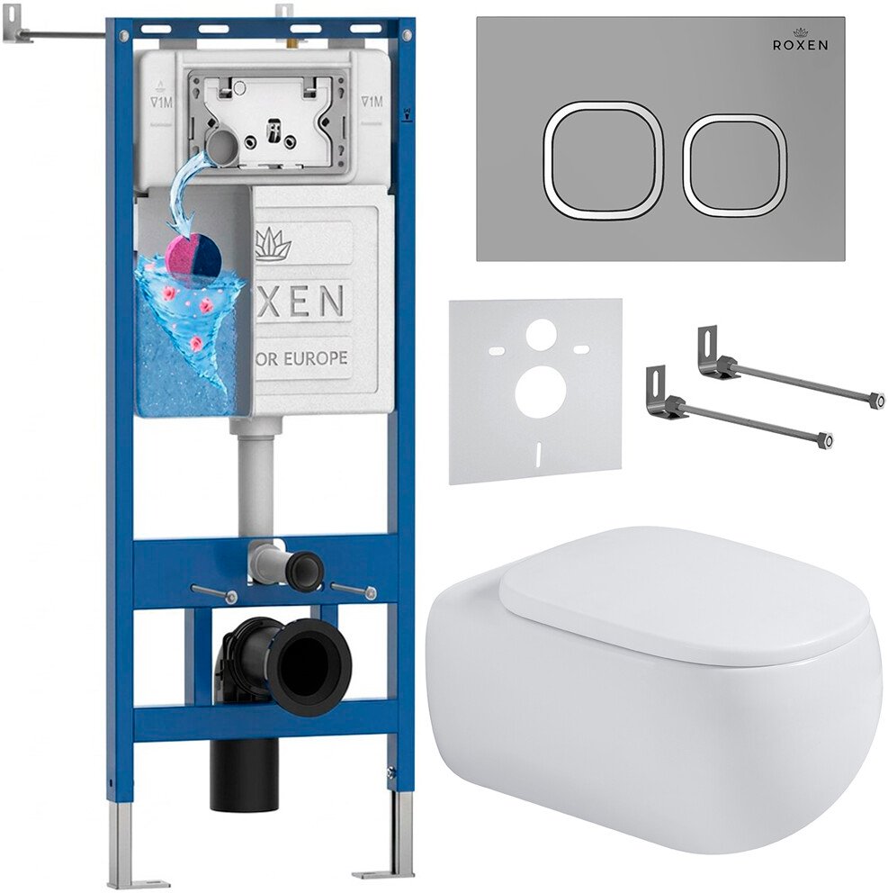 

Унитаз подвесной Roxen Titan в комплекте с инсталляцией StounFix Dual Fresh 6 в 1 967221 (кнопка: хром матовая)