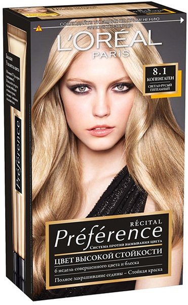 

Крем-краска для волос L'Oreal Recital Preference 8.1 Копенгаген Светло-русый пепельный