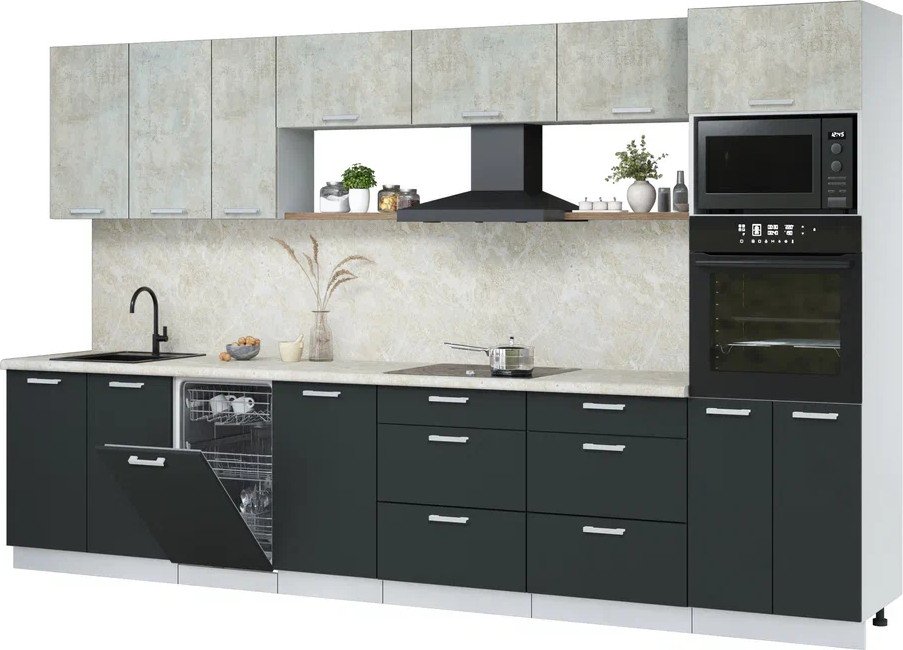 

Готовая кухня Интерлиния Мила Лайт 3.5-ПМ3 (бетон лайт/антрацит/опал светлый)