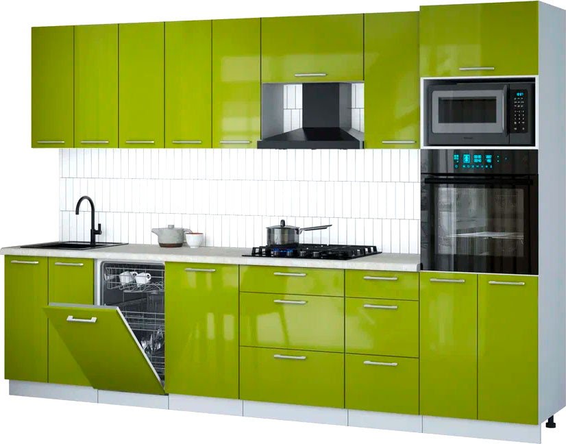 

Готовая кухня Интерлиния Мила Gloss 3.1-ПМ3 (яблоко глянец/яблоко глянец/опал светлый)