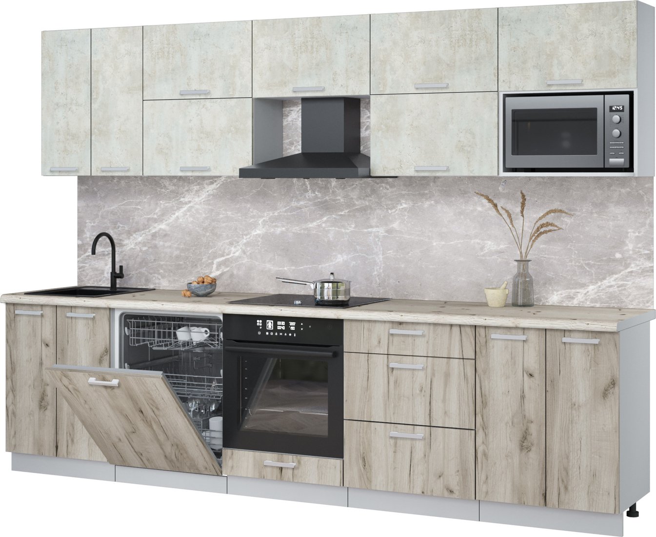 

Готовая кухня Интерлиния Мила Лайт 3.0-ПМ2 (бетон лайт/дуб серый/бискайская сосна)