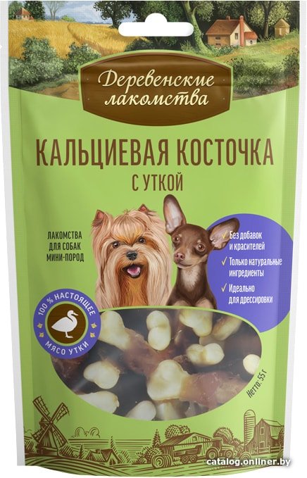 Лакомство для собак Деревенские лакомства Кальциевая косточка с уткой для мини-пород 55 г